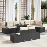 Set de canapele de grădină 9 piese cu perne, din ratan sintetic, negru
