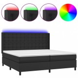 Cumpara ieftin Pat cu arcuri, saltea si LED, negru, 200x200cm, piele ecologica