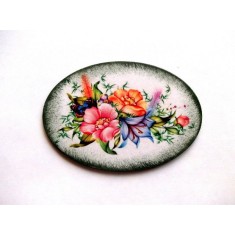 Magnet cu flori portocalii, rosii, mov si albastre, magnet frigider oval 40425