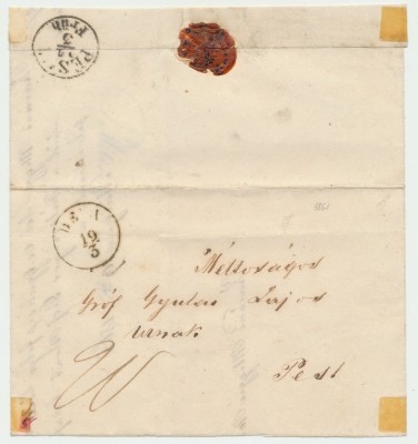 Transilvania 1861 plic Deva - Pesta cu taxa porto 20 Kr si text pastrat foto