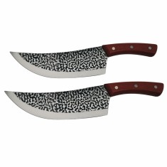 Set doua cutite de bucatarie DEPOX&reg;, Japanese Vibe, lucrate manual, otel damasc, maner lemn, maro