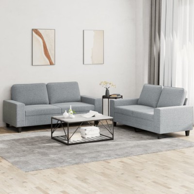 vidaXL Set de canapele, 2 piese, gri deschis, material textil 3201882 foto