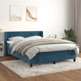 Gossi pat box spring cu saltea, albastru inchis, 140x200 cm, catifea