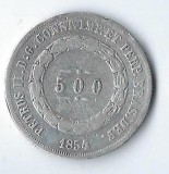 Moneda 500 reis 1854 - Brazilia, 6,37 g argint 0,917