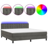 Cumpara ieftin Pat cu arcuri, saltea si LED, gri inchis, 160x200 cm, catifea