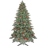 Cumpara ieftin Brad Artificial Praga cu Fructe Rosii 946 Ramuri 3D PE si 2D PVC Verde/Alb 230 cm