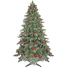 Brad Artificial Praga cu Fructe Rosii 946 Ramuri 3D PE si 2D PVC Verde/Alb 230 cm