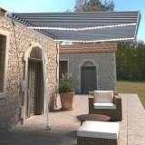 vidaXL Copertină automată cu senzor v&acirc;nt&amp;LED, albastru/alb, 350x250 cm 3069531