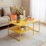 Masuta de cafea Solund galbena 90x60x45 cm cu polita, [en.casa]