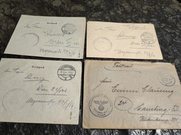 Lot 4 plicuri Germania, Feldpost, 1944, circulate, Bad Kreuznach, stare buna