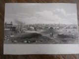 Gravura Bucuresti, 1850, vedere generala,14,5x23cm coala,rama epoca