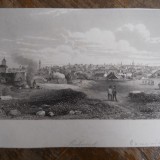 Gravura Bucuresti, 1850, vedere generala,14,5x23cm coala,rama epoca