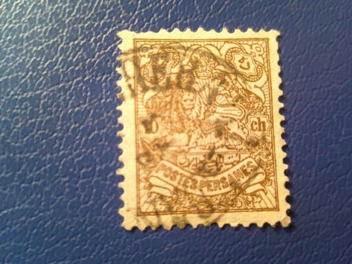 Timbru Iran Posta Persana 1907 - Emblema , valoarea 10ch stampilat