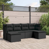 Set mobilier de gradina cu perne, 6 piese, negru, poliratan