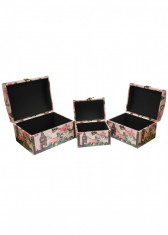 Set 3 casete de bijuterii, din lemn, tip cufar, cu ornament floral - 27453 foto