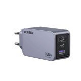 Cumpara ieftin Incarcator rapid retea UGREEN Nexode 100W 3-Port GaN Fast Charger EU, 1 x USB-A - 2 x USB-C, Gri