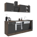 Mobilier Bucatarie Leziter Yorki 220 cm, Stejar / Antracit Satinat, Bloc Modular