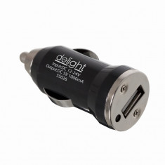 Incarcator auto Delight pentru USB de la priza auto 12V/24V, tensiune iesire 5V DC cu 1 iesire de 1000 mA, culoare negru foto
