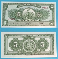 Peru 5 Soles oro 1963 &#039;Libertatea&#039; UNC serie: 474871 p#83