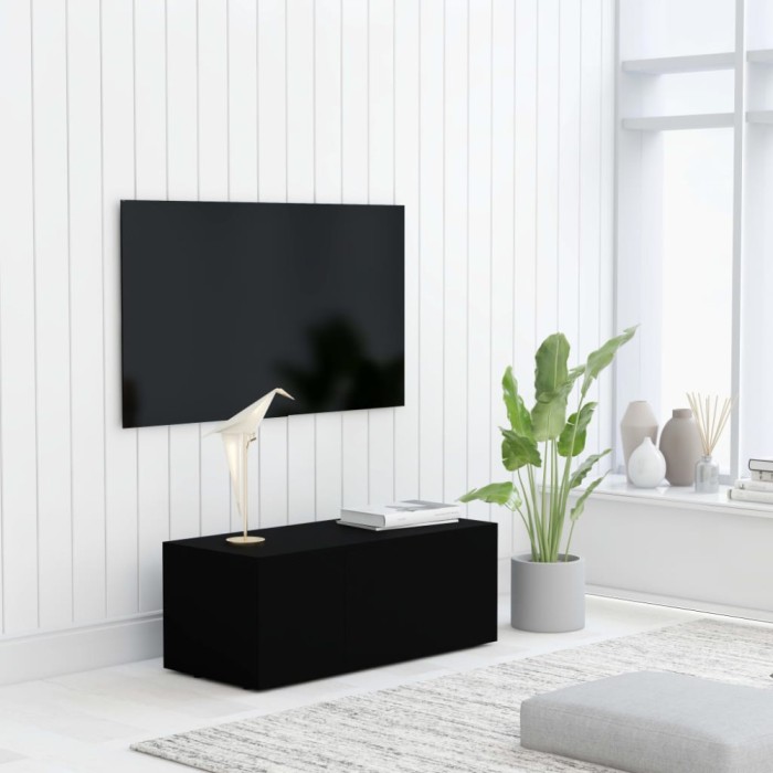 Gossi dulap tv, negru, 80x34x30 cm, lemn prelucrat
