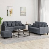 vidaXL Set de canapele cu perne, 3 piese, gri &icirc;nchis, catifea