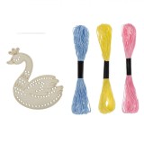Set Broderie Creativ, Model Lebădă, Lemn, Multicolor, Dimensiuni 8.5x11cm, Ață Inclusă, Oem