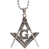 Cumpara ieftin Pandantiv Masonic Argintiu - Echer si Compas cu Litera G - MM763, Fashion Manufacturer