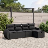 Cumpara ieftin Set mobilier de grădină cu perne, 5 piese, negru, poliratan