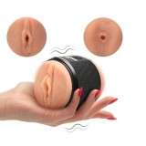 Masturbator Vibrating Double Shot Pussy&amp;Anus, 10 Functii Vibratii, TPE, USB, Natural, 12 cm