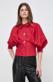 Cumpara ieftin Karl Lagerfeld camasa din bumbac femei, culoarea rosu, cu guler clasic, relaxed