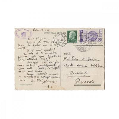 Alexandru Rosetti, carte poștală ilustrată către Profesor D. Șandru, 1936 foto