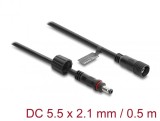 Cablu prelungitor alimentare 5.5 x 2.1mm T-M waterproof 0.5m Negru, Delock 66320