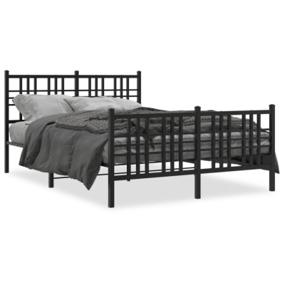 vidaXL Cadru pat metalic cu tăblie de cap/picioare, negru, 120x190 cm foto