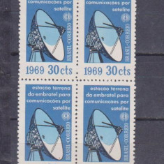 BRAZILIA 1969 SATELIT, BLOC DE 4 TIMBRE nestampilat