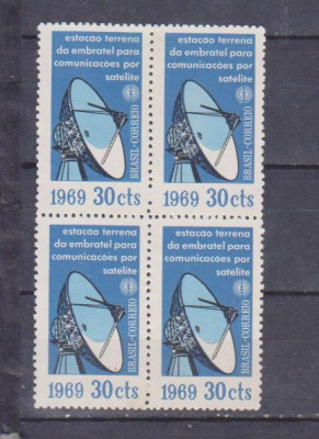 BRAZILIA 1969 SATELIT, BLOC DE 4 TIMBRE nestampilat foto