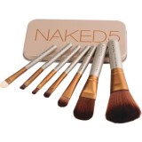 Set 7 Pensule Machiaj Profesional Rohs Naked 5, Cutie Metalica, Fata Ochi Buze, Aplicare Pudra, Blendere, Contur, Liner, Cadou Iubitoare Machiaj