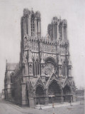 Gravura Notre Dame Paris,semnata Victor Valery,30x25cm, Peisaje, Carbune, Realism
