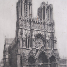 Gravura Notre Dame Paris,semnata Victor Valery,30x25cm