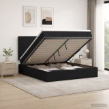Cumpara ieftin Pat ottoman cu saltea cu headboard Negru 180 x 200 cm Tesatura