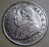 F.060 VATICAN PAPA PIUS IX 10 SOLDI 1867 XXII R XF ARGINT