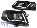 Set de faruri de tuning cu lumini DRL reale, potrivit pentru Audi A6 C6 04.2004-2008 sedan/combinate, stanga si dreapta Performance AutoTuning