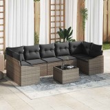 VidaXL Set de mobilă de grădină cu 8 piese, cu perne, gri, din rattan sintetic