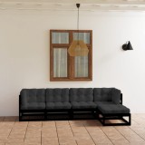 Cumpara ieftin Set mobilier grădină cu perne, 5 piese, lemn masiv pin