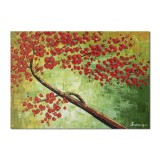 Tablou pictat manual living, dormitor, Copacul vietii, bucurie, 70x50cm ulei pe panza in relief efect 3D