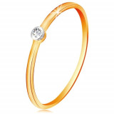 Inel din aur 585 &icirc;n două culori - diamant transparent &icirc;n montură rotundă, brațe &icirc;nguste - Marime inel: 57