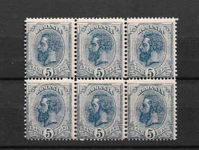 ROMANIA 1893-1908 - SPIC DE GRAU, 5 BANI, BLOC DE 6 VALORI, MNH (6) - LP 51d foto