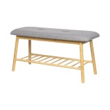 Suport pantofi cu bancuta KL Sandi, Bambus, capacitate 5 perechi, raft, stejar gri