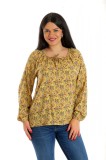 Bluza Dama, tip IE, Galben mustar cu model Floral - XL