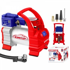 Compresor Auto EMTOP EAAC3501, 12V, 10bar, Manometru, Cu lumina LED, Cablu de 3 metri cu cleme pentru baterie sau alimentare bricheta, 4 Adaptoare de