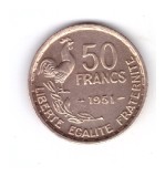 Moneda Franta 50 francs/franci 1951, stare foarte buna, curata, Europa, Bronz-Aluminiu